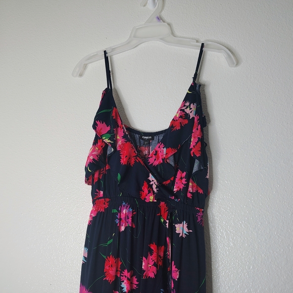 Express Floral Maxi Dress Small Blue Pink Ruffle High Low Wrap Faux Summer Boho - Picture 3 of 16